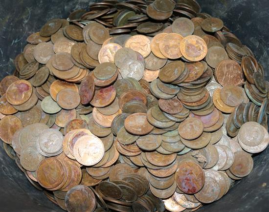 A bucket containing hundreds of GB pennies and hapennies